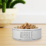 Simple Modern Farmhouse Style Stripe Kibble Bowl<br><div class="desc">Cute modern farmhouse style pet bowl for dogs or cats features "kibble" in handwritten style dark charcoal gray lettering with striped accents.</div>