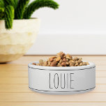Simple Modern Farmhouse Style Stripe Pet Name Bowl<br><div class="desc">Cute modern farmhouse style pet bowl for dogs or cats features your pet's name in charcoal gray handwritten style lettering with striped accents.</div>