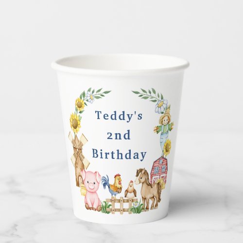 Simple modern farmyard kids birthday  paper cups