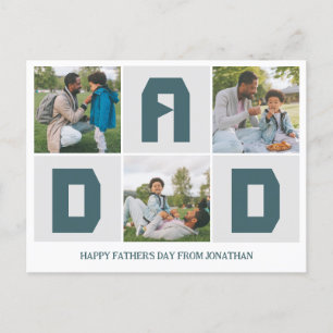 Simple Modern Fathers Day Dad 3 photo family Holiday Postcard