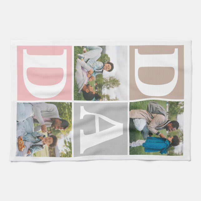 Simple Modern Fathers Day Dad 3 photo family  Kitchen Towel (Horizontal)