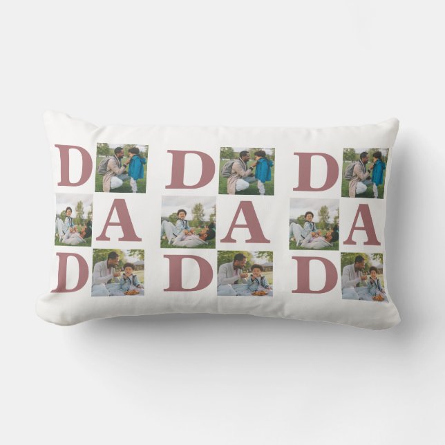 Simple Modern Fathers Day Dad 3 photo family  Lumbar Pillow (Front)