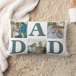 Simple Modern Fathers Day Dad 3 photo family Lumbar Pillow