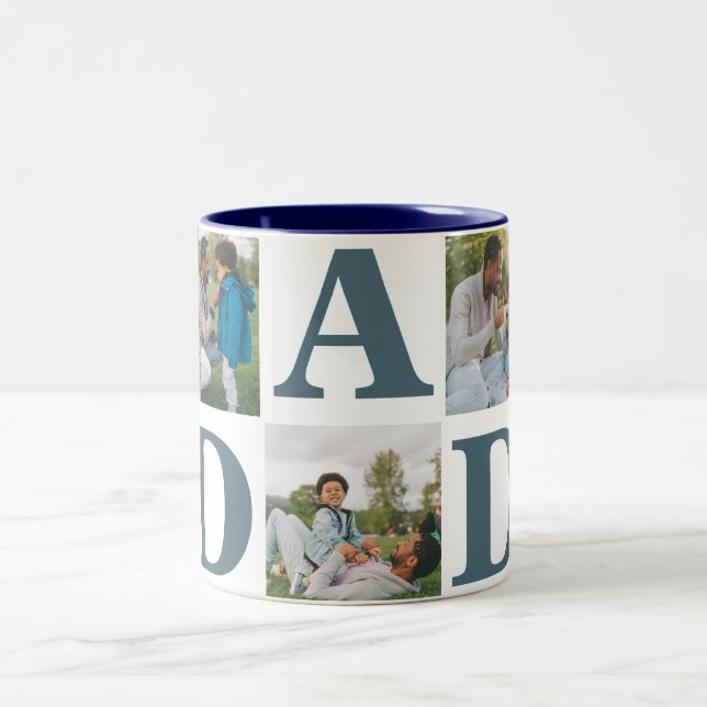 Simple Modern Fathers Day Dad 3 photo family  Two-Tone Coffee Mug (Center)