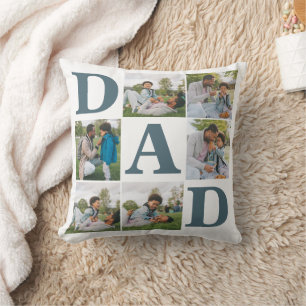 Simple Modern Fathers Day Dad 6 photo family Throw Pillow