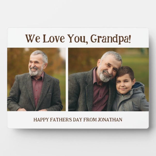 Simple Modern Fathers Day Grandpa 2 photo family  Plaque (Front)