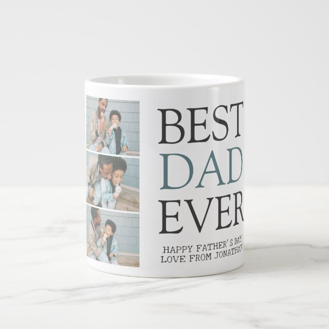 Simple Modern Fathers Day photo family collage Giant Coffee Mug (Front)