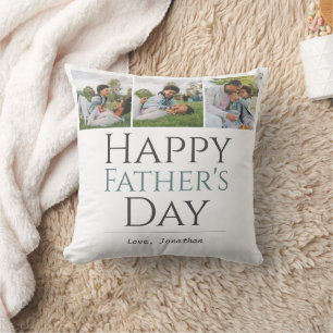Simple Modern Fathers Day photo family collage Throw Pillow