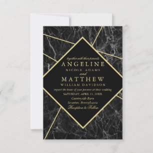 Simple modern faux gold diamond marble wedding invitation