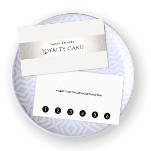 Simple Modern FAUX Silver Striped Loyalty 6 Punch Card