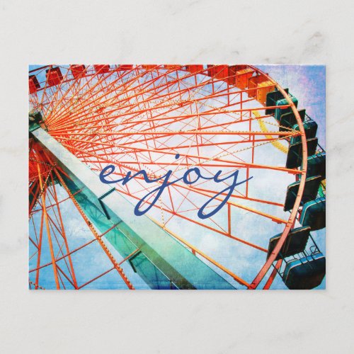 Simple Modern Ferris Wheel Photo Enjoy Calligraphy Postcard