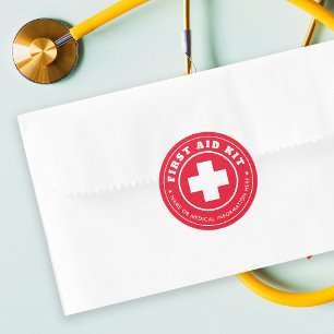 Simple Modern First Aid Red And White Medical  Classic Round Sticker