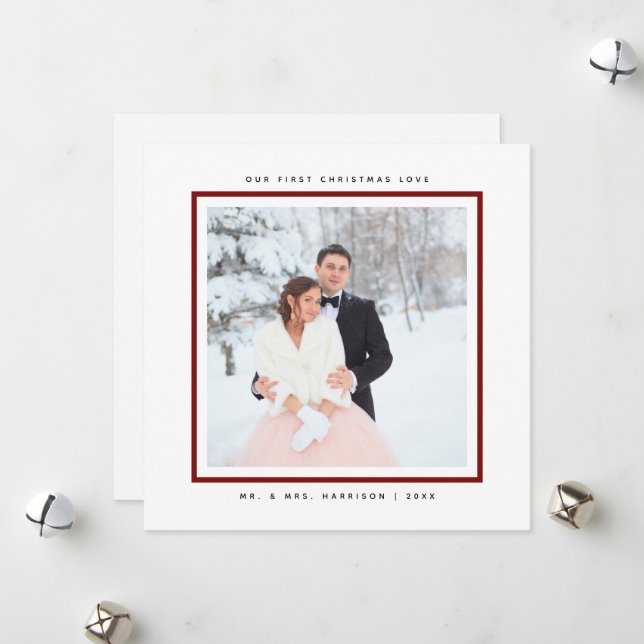 Simple Modern First Christmas Mr and Mrs Flat Holiday Card (Front/Back In Situ)