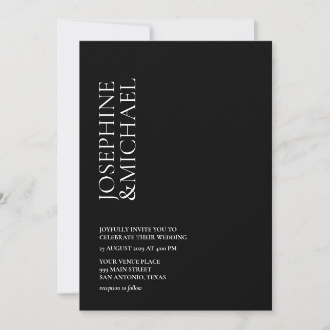 Simple Modern First Name Black and White  Invitation (Front)