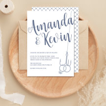 Simple Modern Fishing Hook Wedding Rings Blue Gray