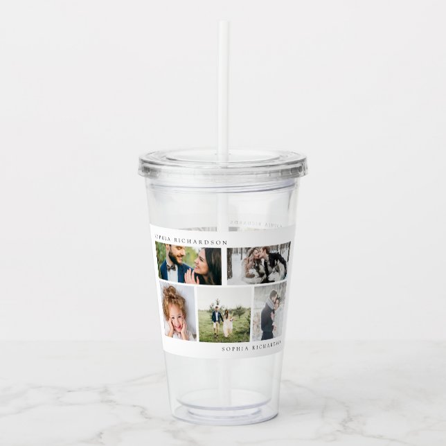 Simple Modern Five Photo Grid Acrylic Tumbler (Front)