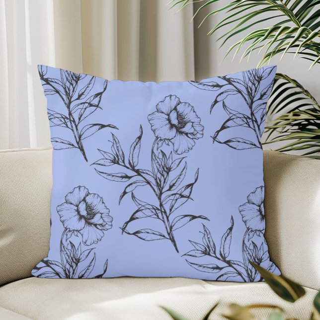 Simple Modern Floral Boho Pattern Baby Blue Throw Pillow (Creator Uploaded)