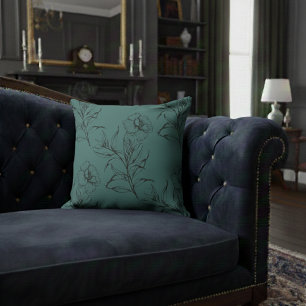 Simple Modern Floral Boho Pattern Dusty Teal Throw Pillow