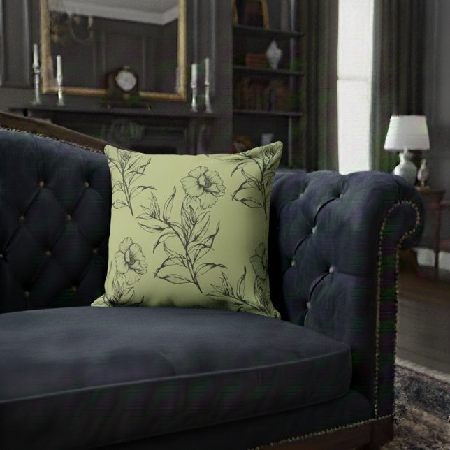 Simple Modern Floral Boho Pattern Light Yellow Throw Pillow (Creator Uploaded)