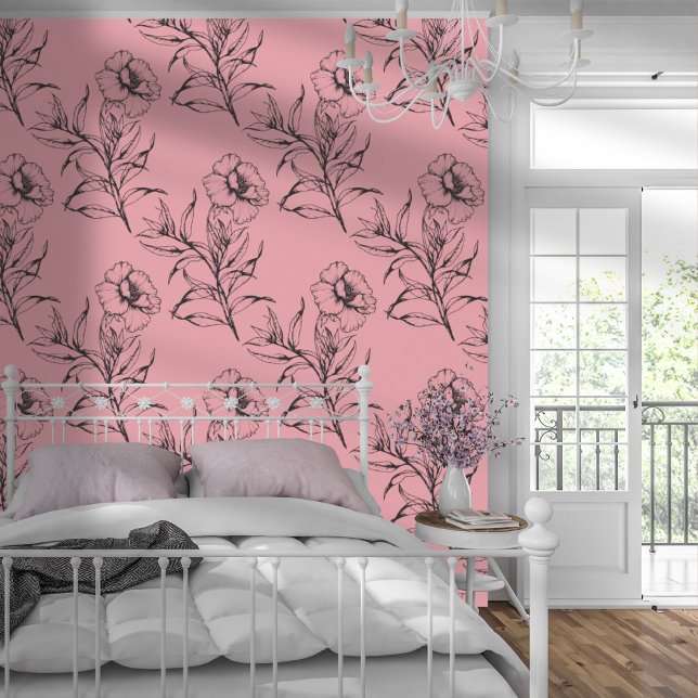 Simple Modern Floral Boho Pattern Pastel Pink Wallpaper (Creator Uploaded)