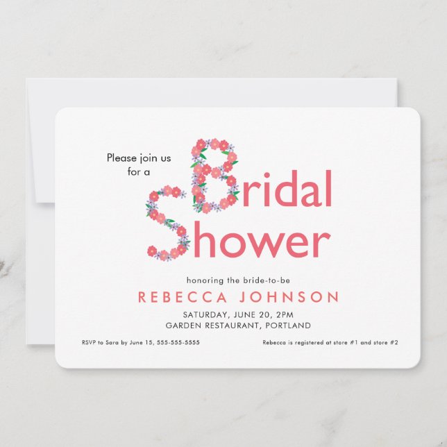 Simple Modern Floral Bridal Shower Invitation (Front)