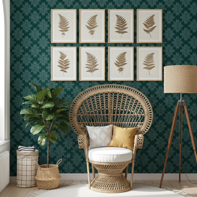 Simple Modern Floral Damask Pattern Dark Teal Wallpaper (Creator Uploaded)