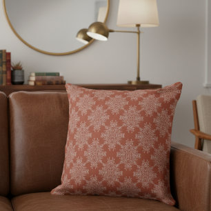 Simple Modern Floral Damask Pattern Terracotta Throw Pillow