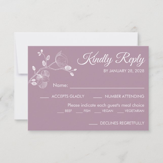 Simple modern floral elegant orchids meal choice RSVP card (Front)