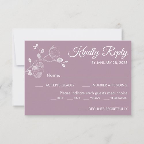 Simple modern floral elegant orchids meal choice RSVP card