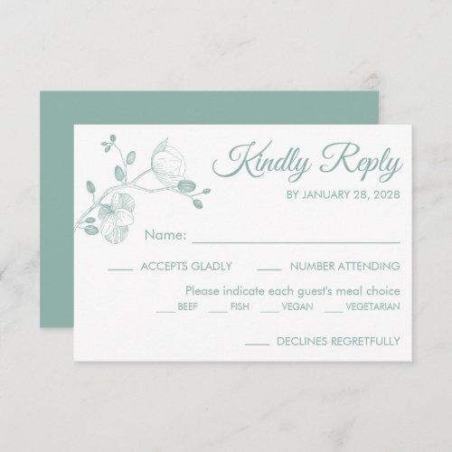 Simple modern floral elegant orchids meal choice RSVP card