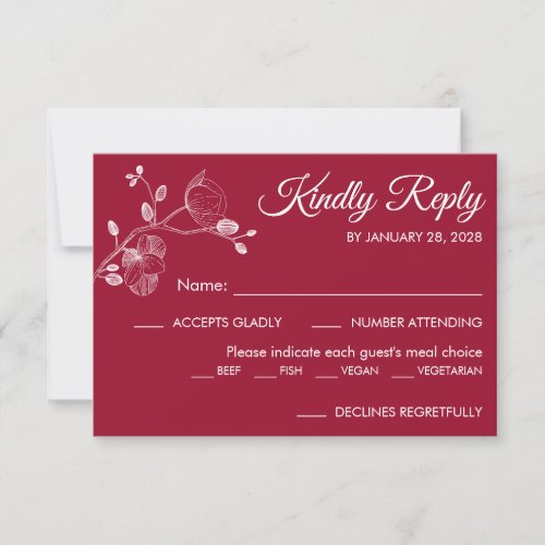 Simple modern floral elegant orchids meal choice RSVP card