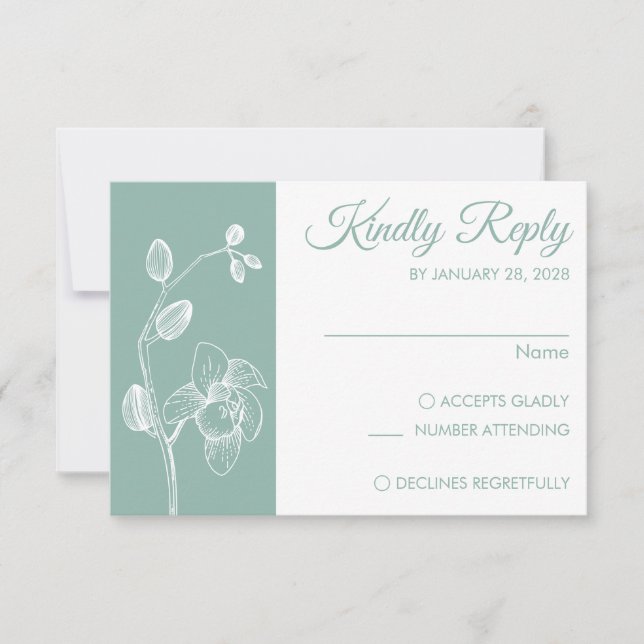 Simple modern floral elegant orchids minimalist RSVP card (Front)