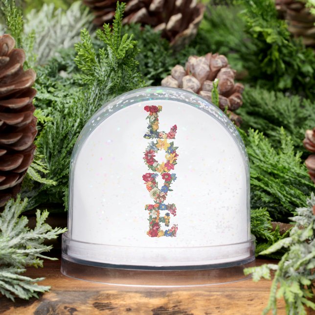 Simple Modern Floral LOVE Typography Snow Globe (Winter)