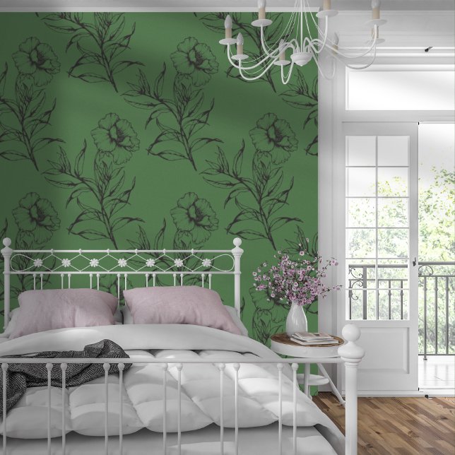 Simple Modern Floral Pattern Olive Green Wallpaper (Creator Uploaded)