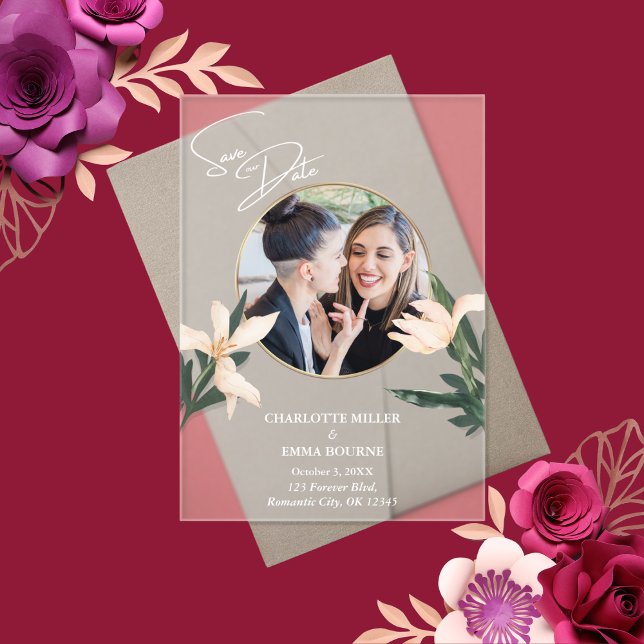 Simple Modern Floral Photo Wedding Save The Date (Creator Uploaded)