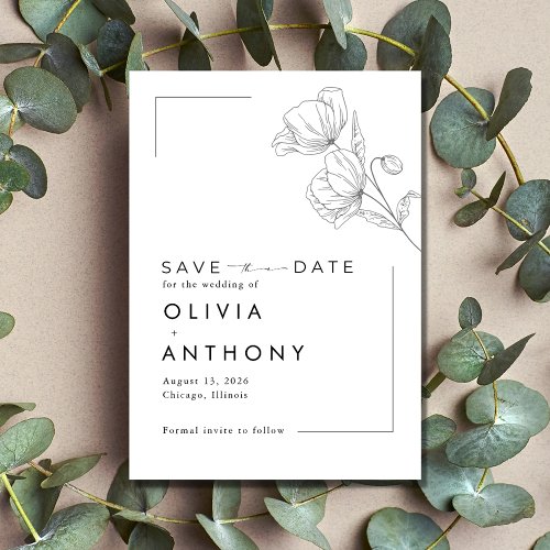 Simple Modern Floral Photo Wedding  Save The Date