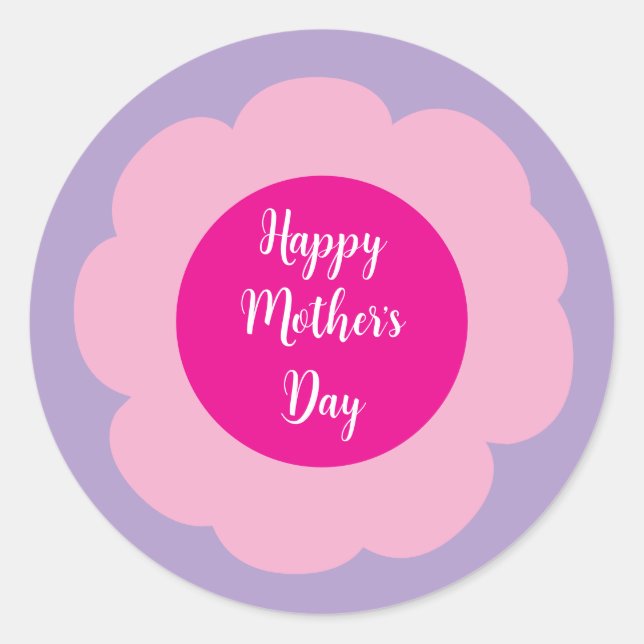 Simple Modern Floral Pink Daisy Happy Mother's Day Classic Round Sticker (Front)