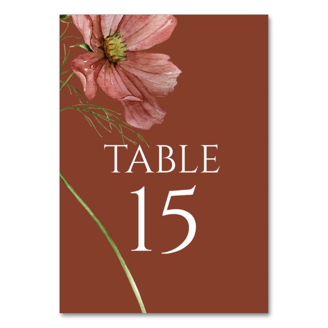 Simple Modern Floral Terracotta Table Card (Front)