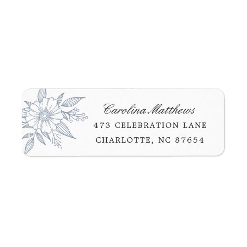 Simple Modern Floral Wedding Blue Return Address Label