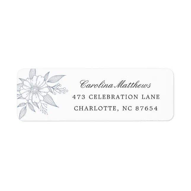 Simple Modern Floral Wedding Blue Return Address Label | Zazzle