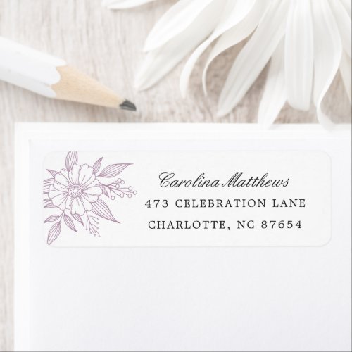 Simple Modern Floral Wedding Lavender Address Label