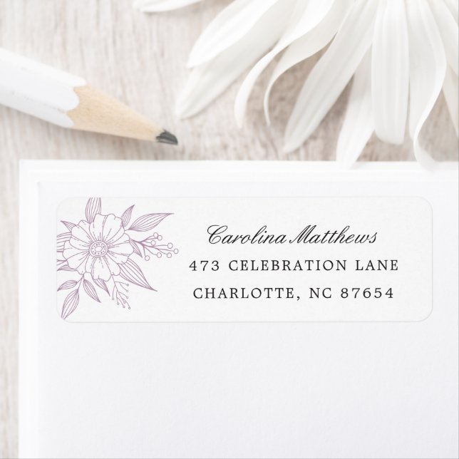 Simple Modern Floral Wedding Lavender Address Label (Insitu)