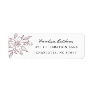 Simple Modern Floral Wedding Mauve Return Address Label