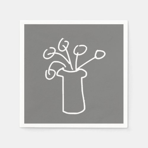 Simple modern flower white grey napkins