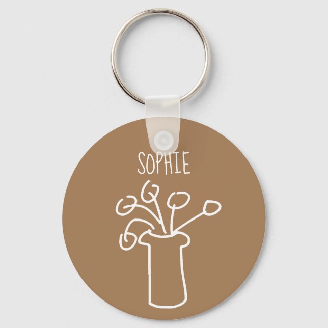 Simple modern flower white keychain (Front)