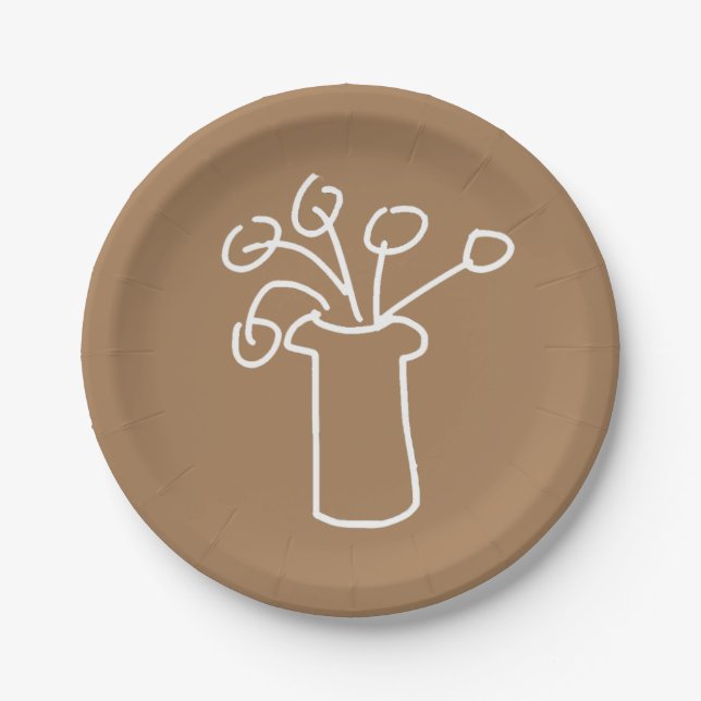 Simple modern flower white paper plates (Front)