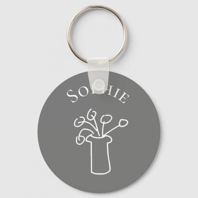 Simple modern flower white personal name keychain (Front)