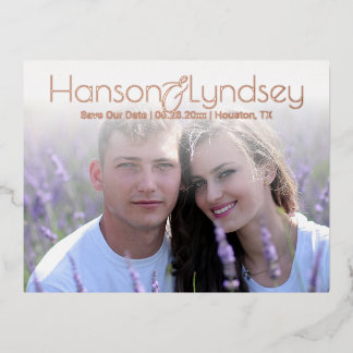 Simple Modern Foil Save the Date Photo Postcard