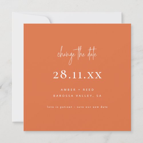 Simple Modern Font Square Orange Change The Date Invitation