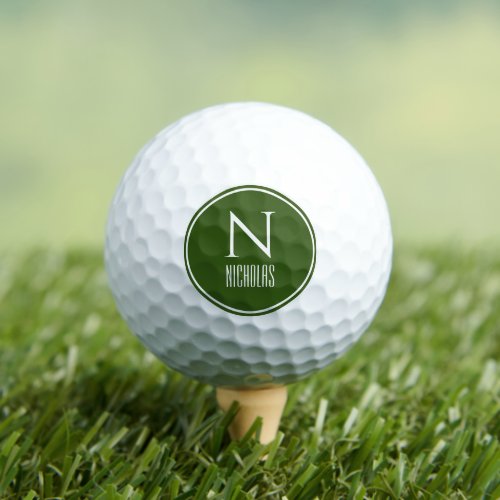 Simple Modern Forest Green Monogram Golf Balls
